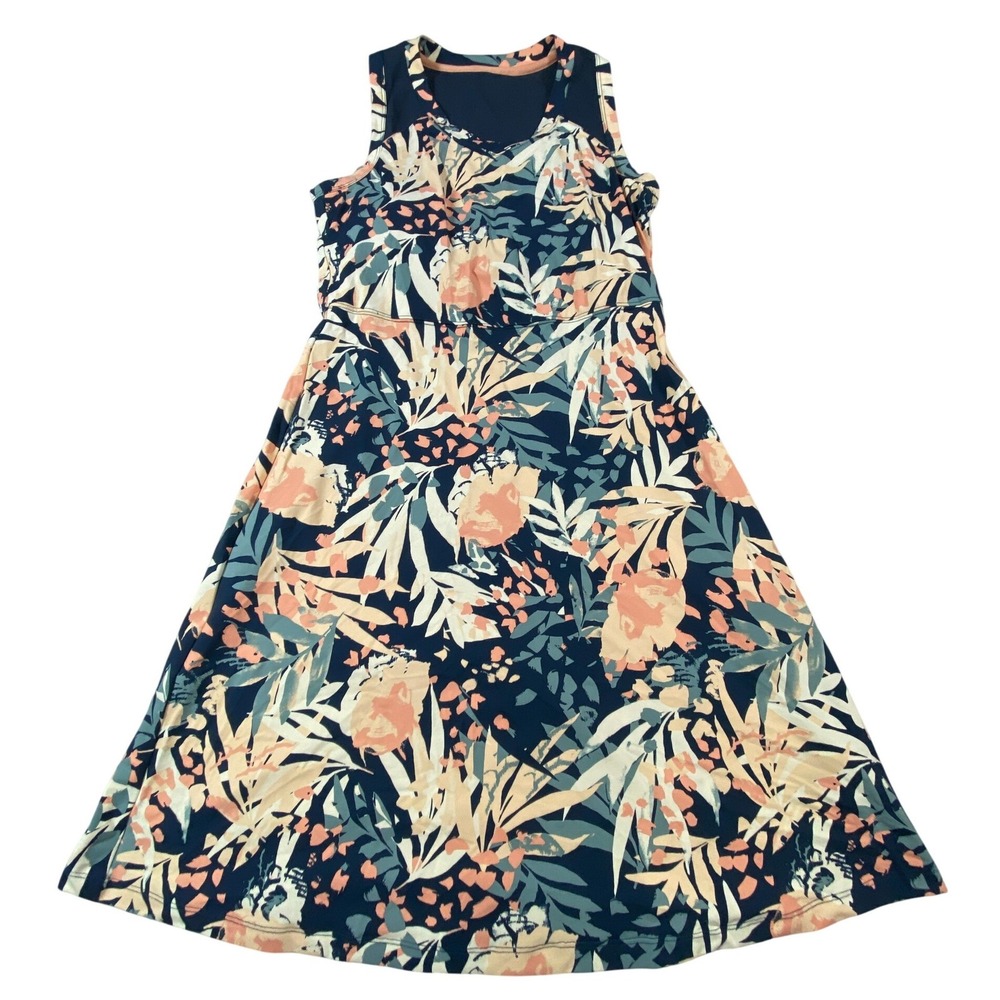 Title Nine‎ Tropical Floral Athletic Dress Navy Peach Mesh Racerback Small S